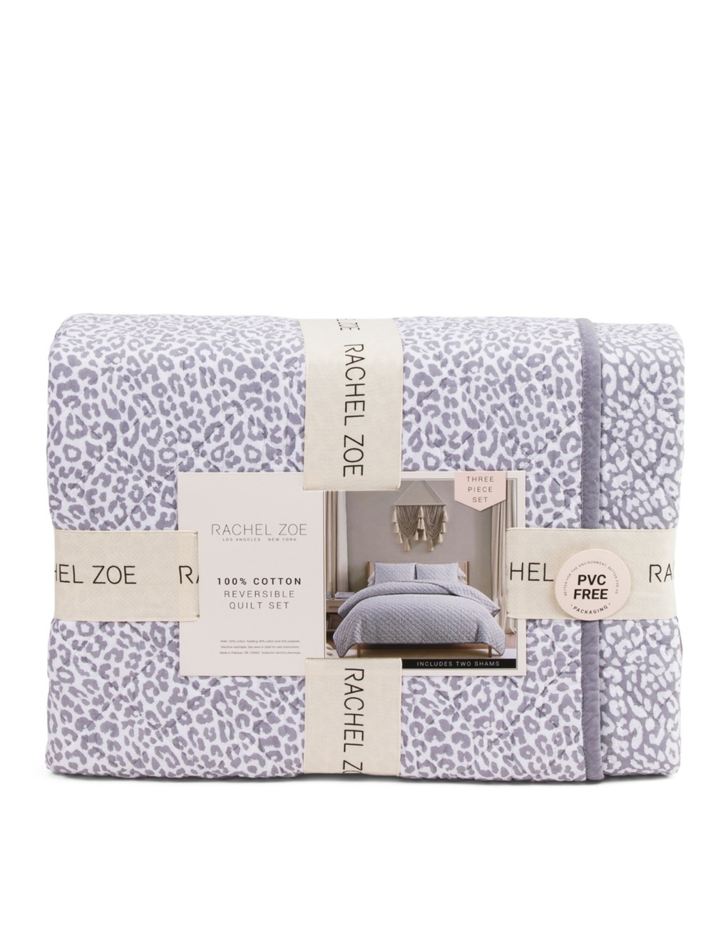 Rachel Zoe Lavender Leopard Print Reversible Quilt